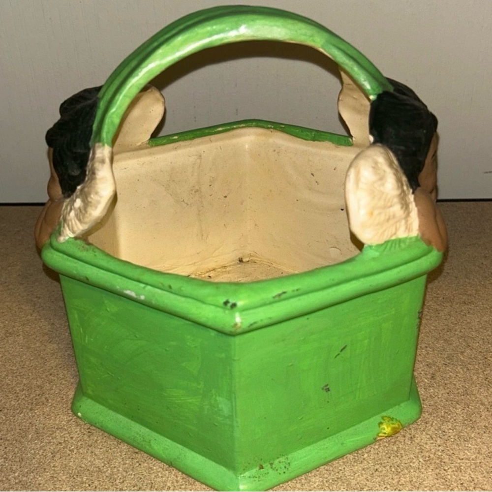 Vintage Cherub Planter Angel Baby Basket Kitsch Decor Nursery Home Decor Basket - Picture 10 of 11